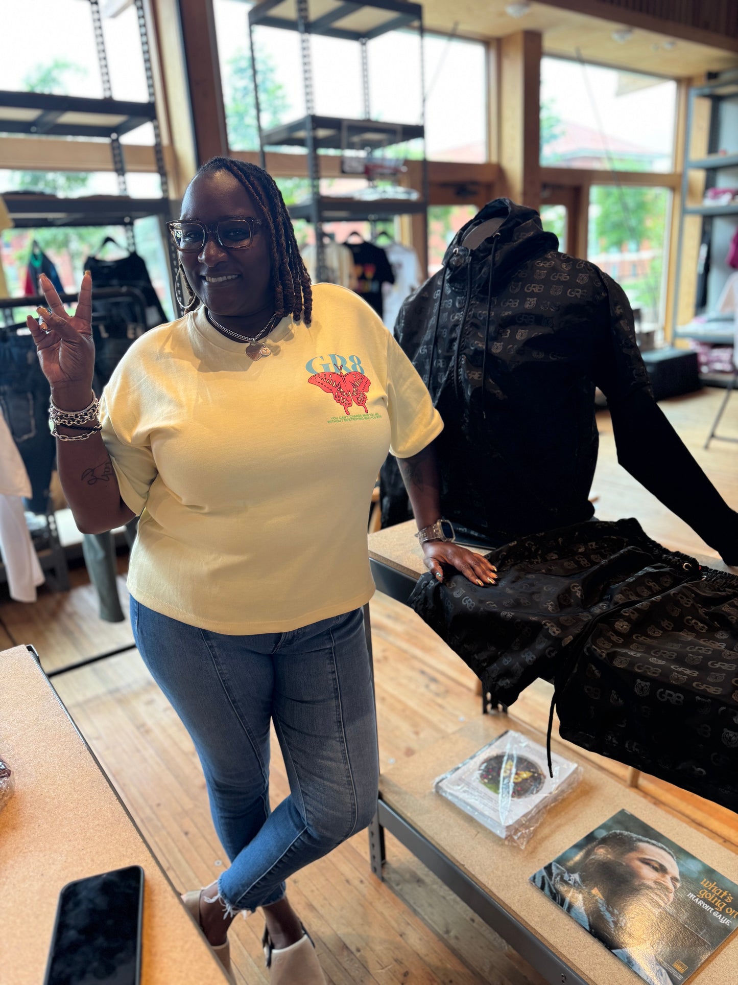 GR8 “Metamorphosis” Oversized Butterfly Crop Tee - Light Yellow