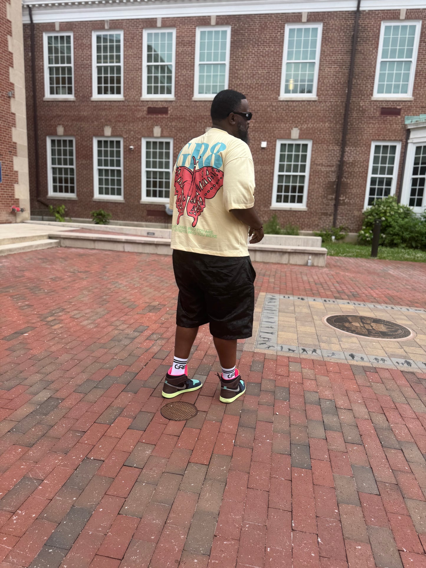 GR8 “Metamorphosis” Oversized Butterfly Crop Tee - Light Yellow