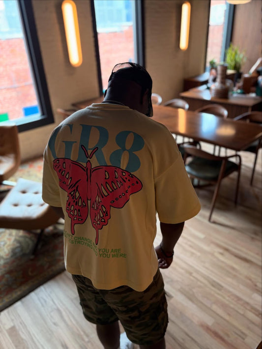 GR8 “Metamorphosis” Oversized Butterfly Crop Tee - Light Yellow