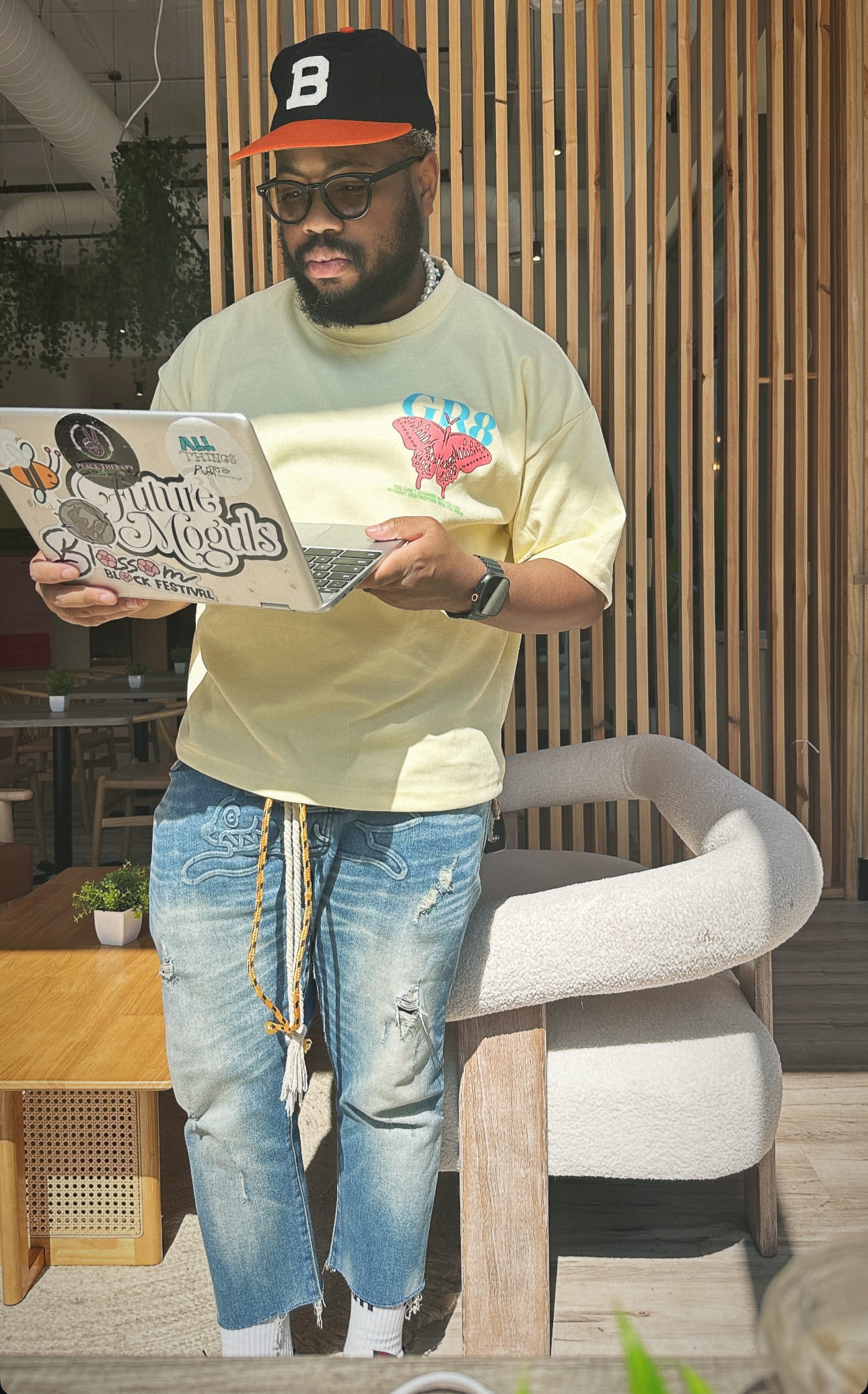 GR8 “Metamorphosis” Oversized Butterfly Crop Tee - Light Yellow