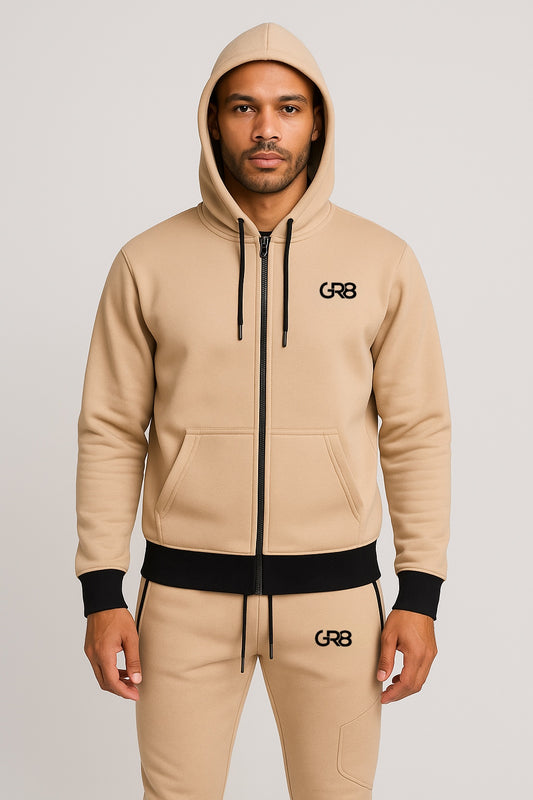 GR8 Zip-Up Sweatsuit - Beige/Black